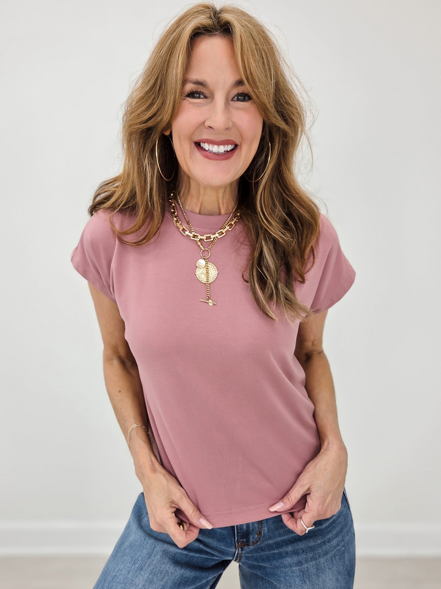 Mauve Relaxed Cap Sleeve Top