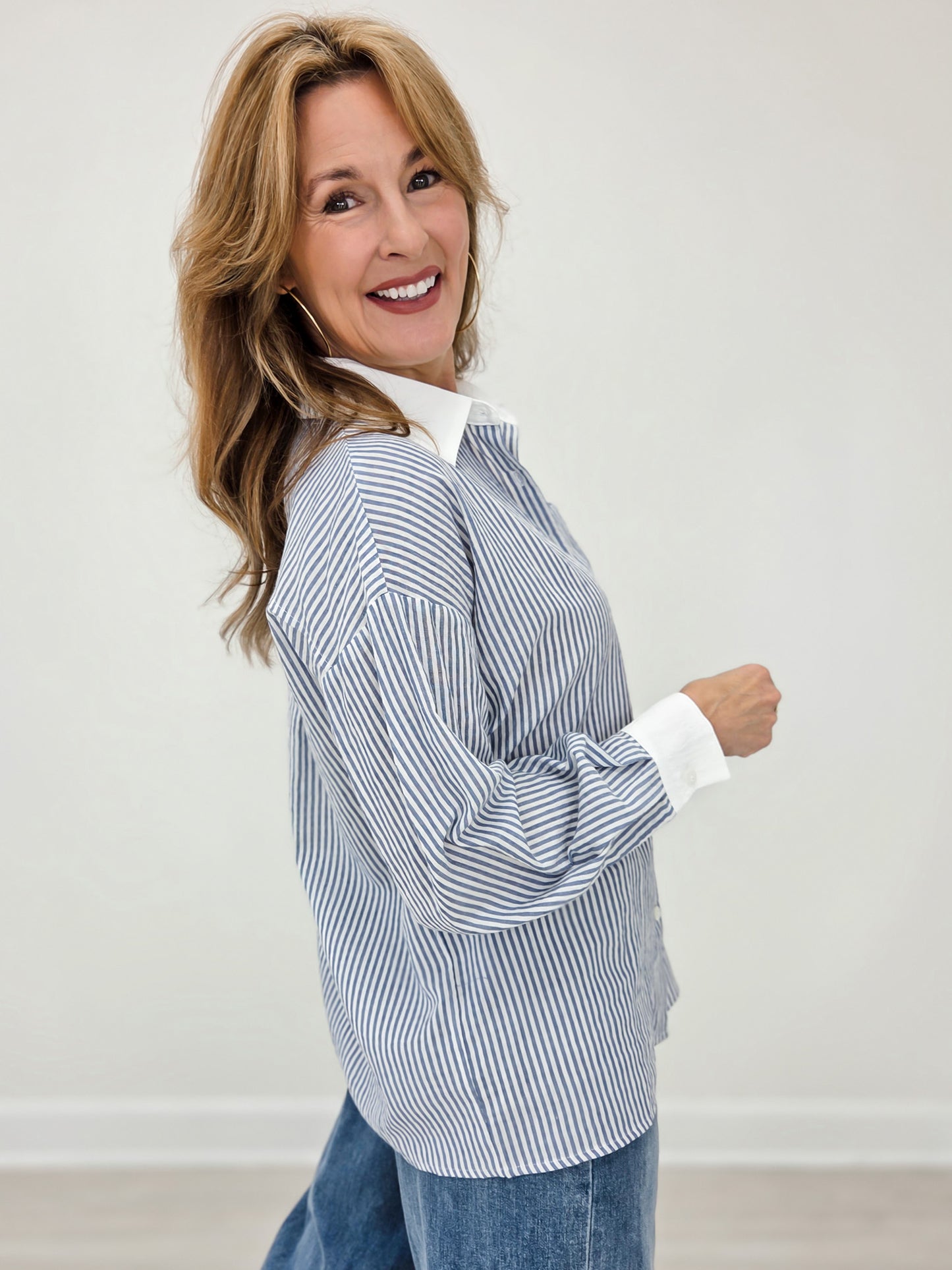 Coastal Breeze Denim Blue Striped Top