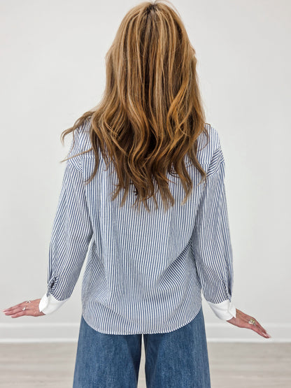 Coastal Breeze Denim Blue Striped Top