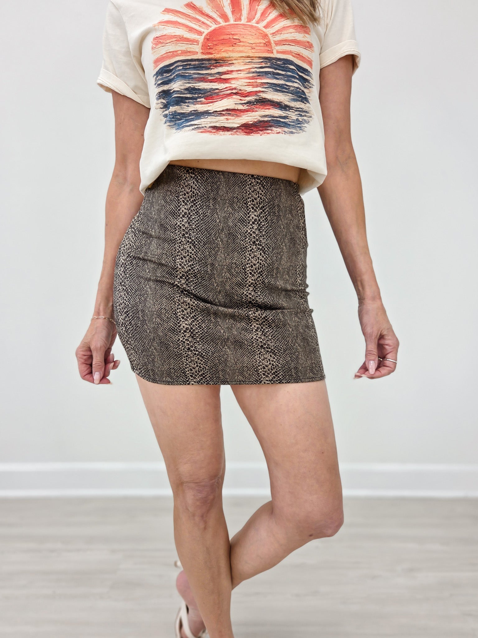Stretchy Fit Snake Print Mini Skirt
