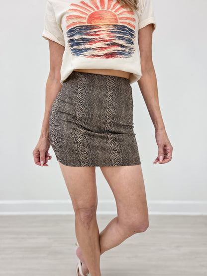 Stretchy Fit Snake Print Mini Skirt