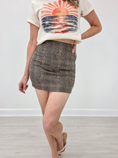 Stretchy Fit Snake Print Mini Skirt
