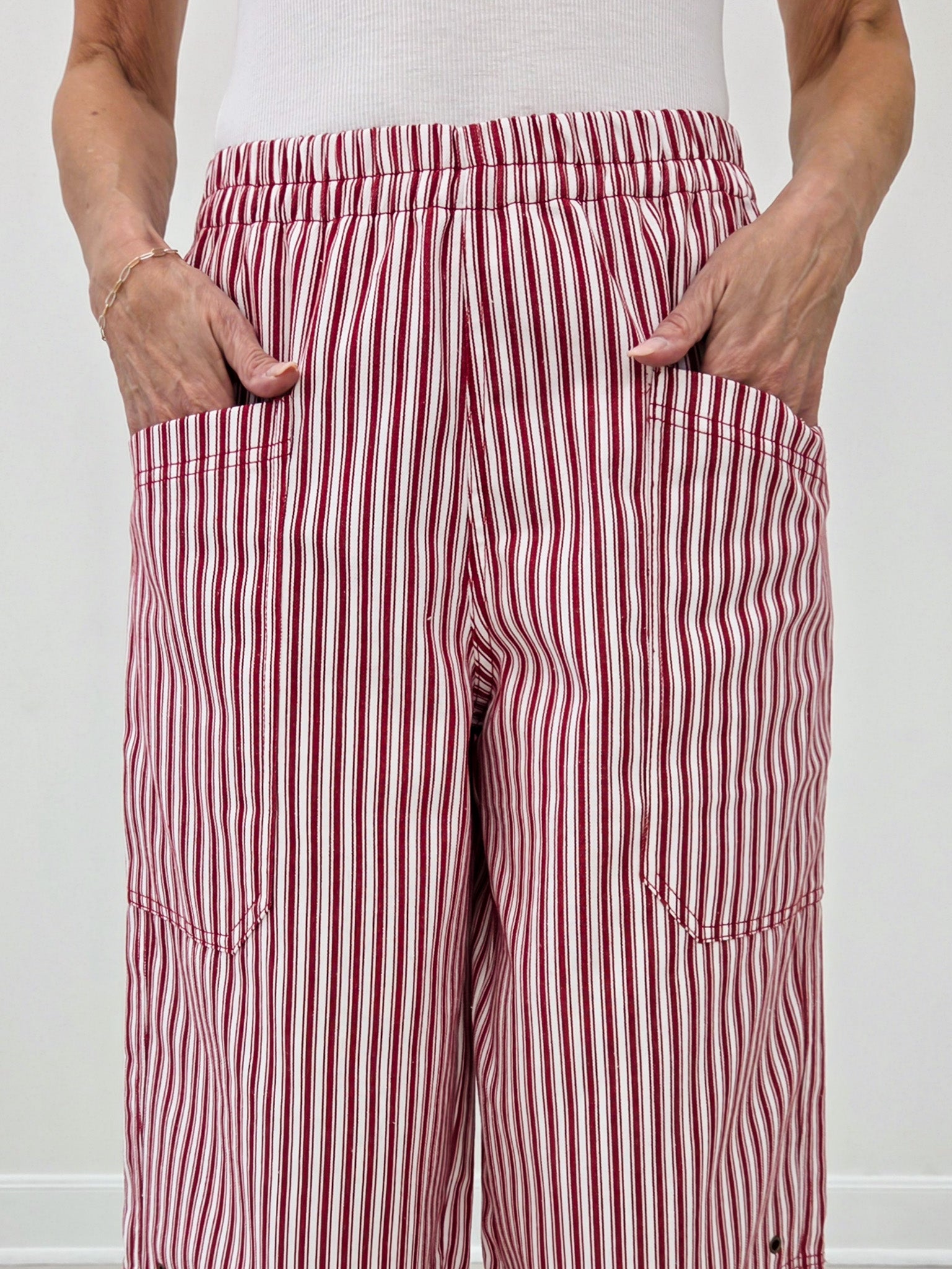 Stripe Pocket Detail Wide Leg Pants-Berry