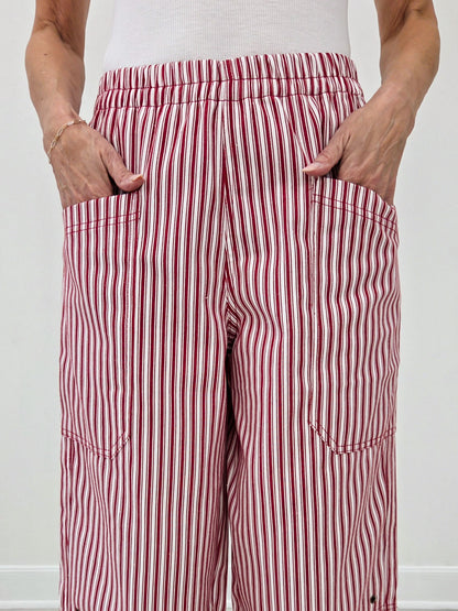 Stripe Pocket Detail Wide Leg Pants-Berry