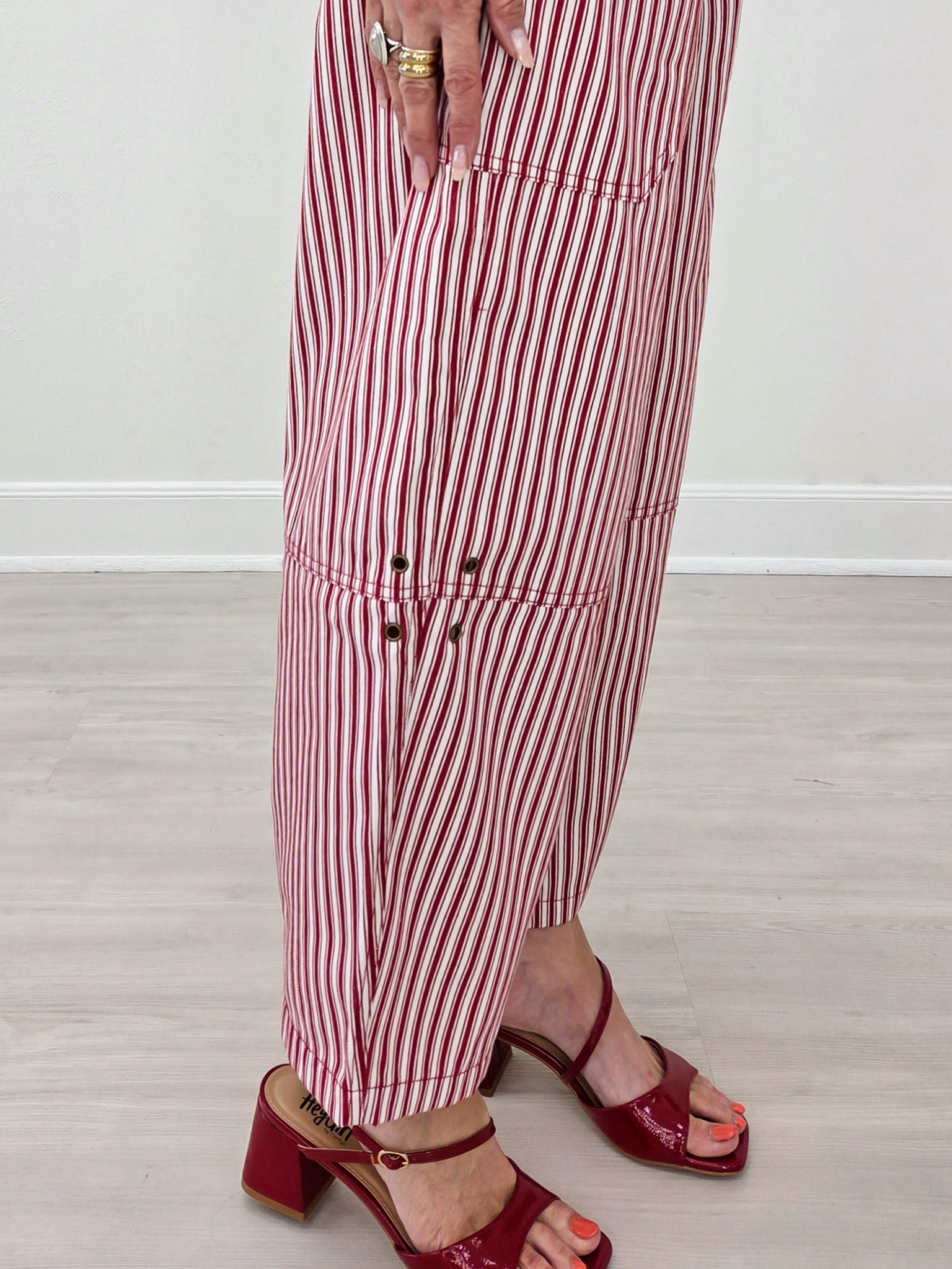 Stripe Pocket Detail Wide Leg Pants-Berry