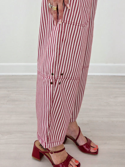 Stripe Pocket Detail Wide Leg Pants-Berry
