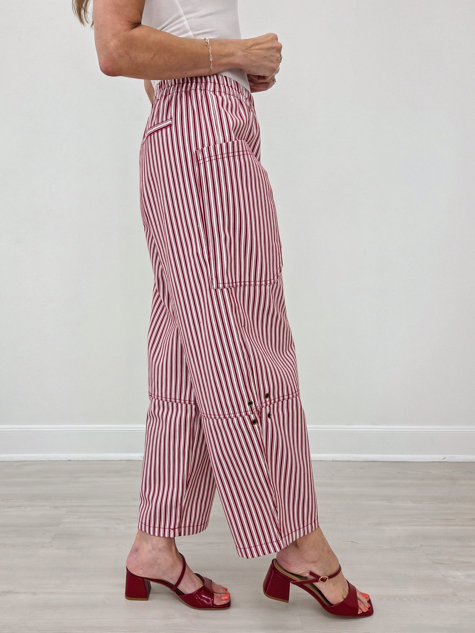 Stripe Pocket Detail Wide Leg Pants-Berry