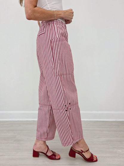 Stripe Pocket Detail Wide Leg Pants-Berry