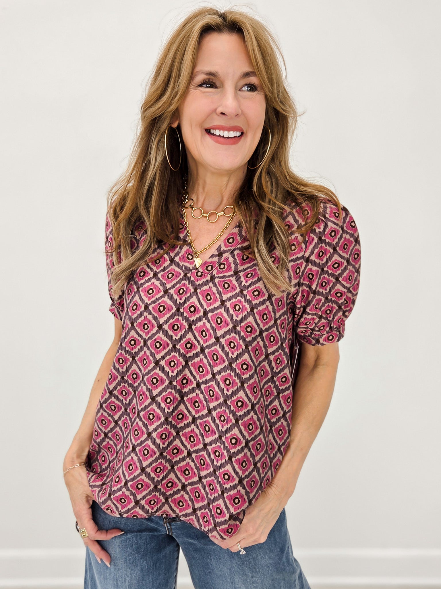 V-Neck Geo Printed Top