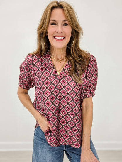 V-Neck Geo Printed Top
