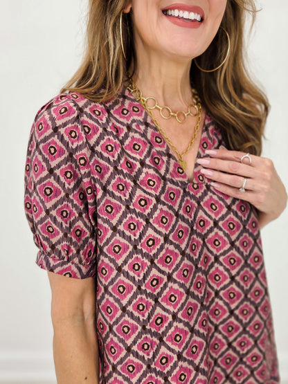 V-Neck Geo Printed Top