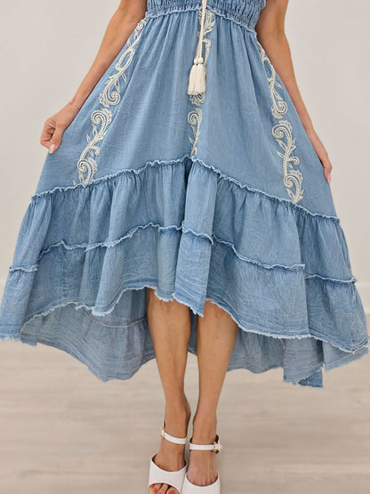 V-Neck Sleeveless Relaxed Fit Tiered Dress