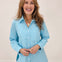 Long Sleeve Collared Button Down Top in Aqua