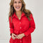Long Sleeve Collared Button Down Top in Red