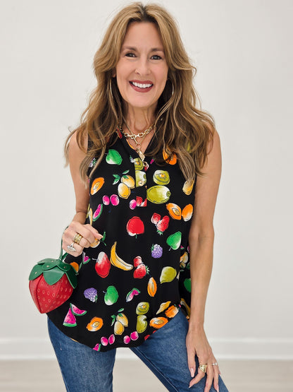 Sleeveless Tank Top With Collar-Black