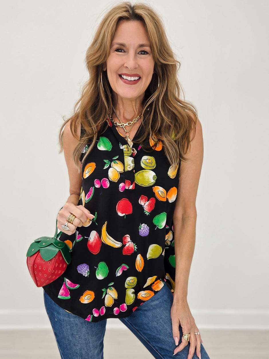 Sleeveless Tank Top With Collar-Black