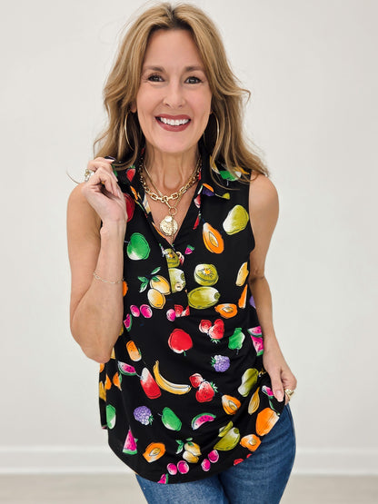 Sleeveless Tank Top With Collar-Black