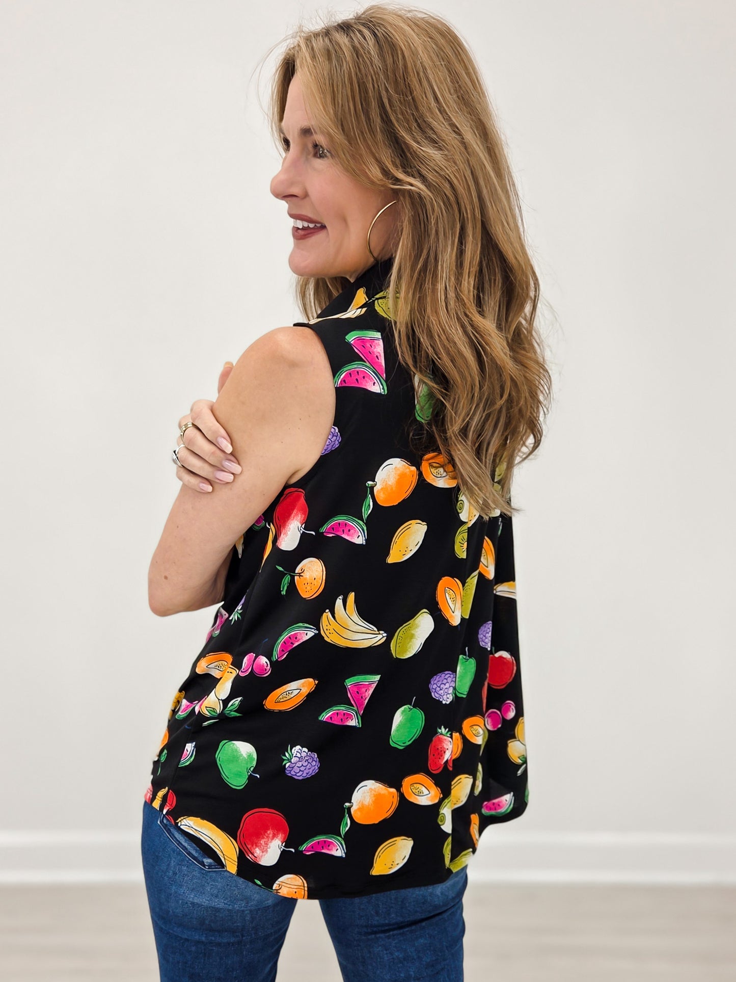 Sleeveless Tank Top With Collar-Black