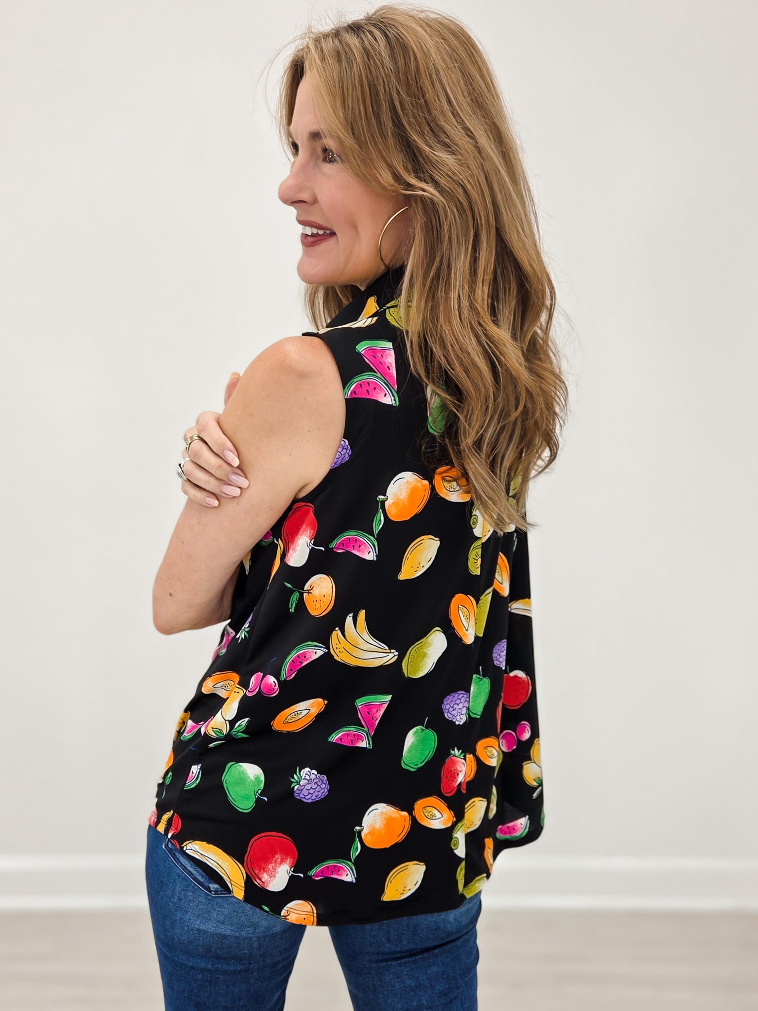 Sleeveless Tank Top With Collar-Black