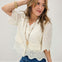 Scallop Edge Eyelet Button Down Boho Blouse