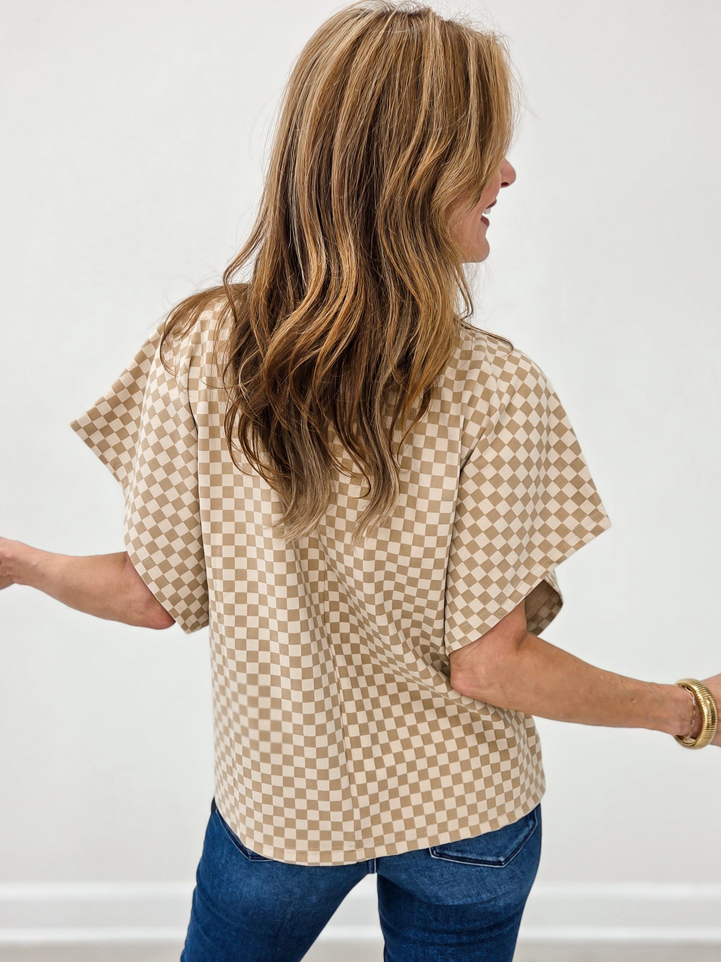 Checker Dolman Sleeve Knit Top