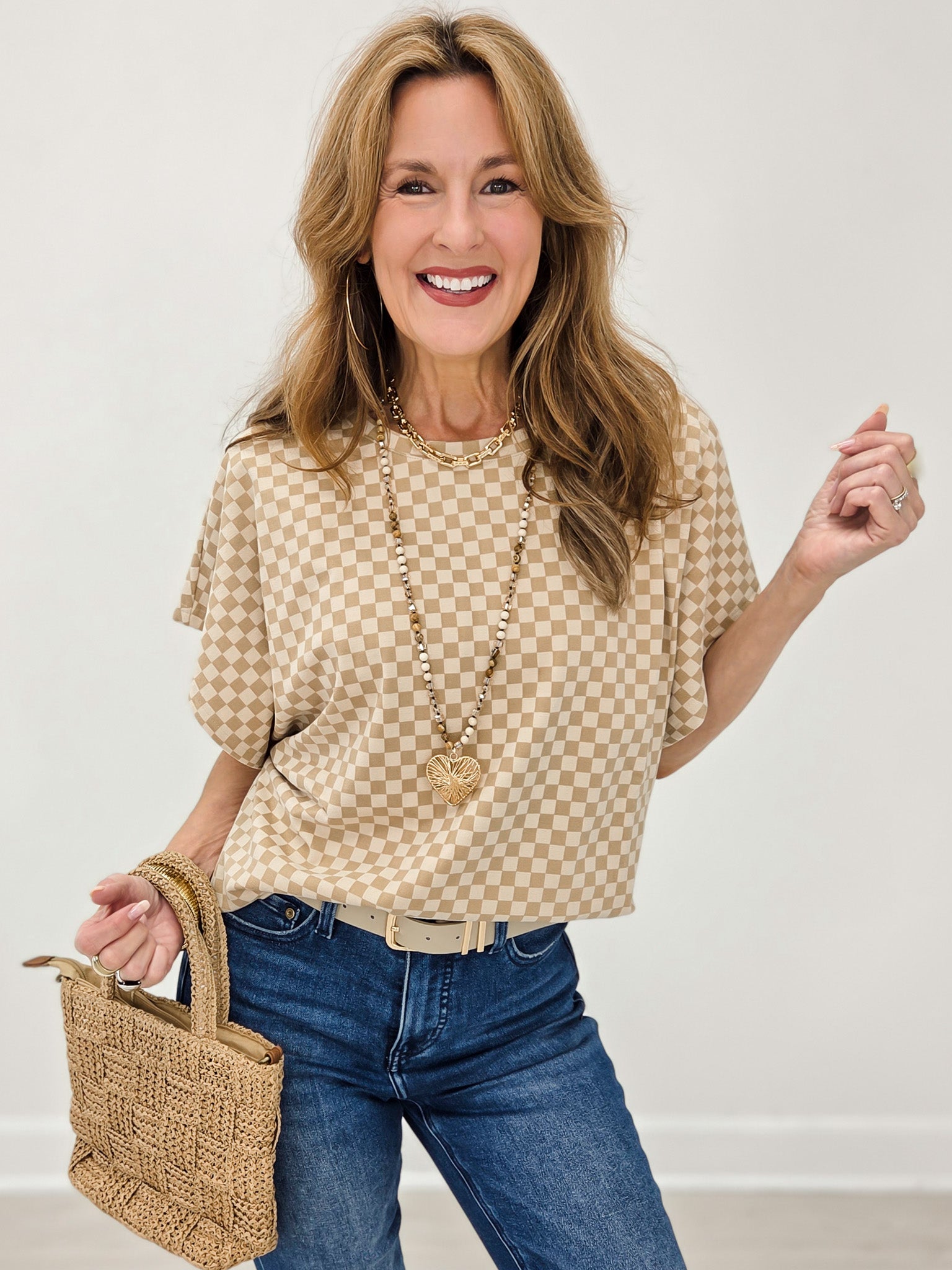 Checker Dolman Sleeve Knit Top
