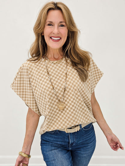 Checker Dolman Sleeve Knit Top