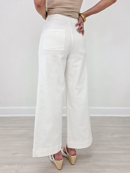 Stretch High Rise Pin Tuck Detail Wide Leg Jean