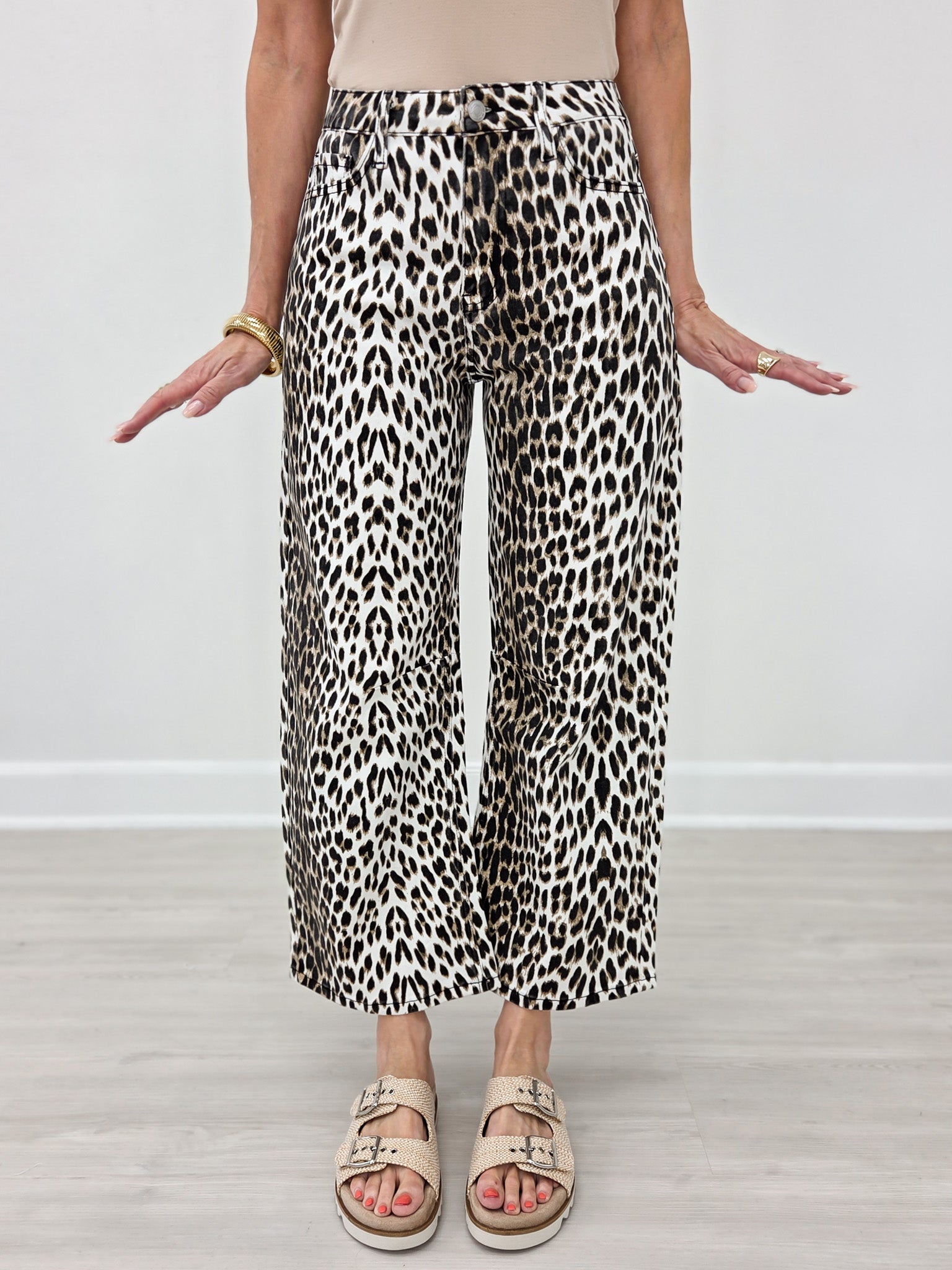 Stretch Leopard Animal Printed Barrel Leg Jean