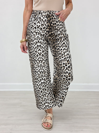 Stretch Leopard Animal Printed Barrel Leg Jean