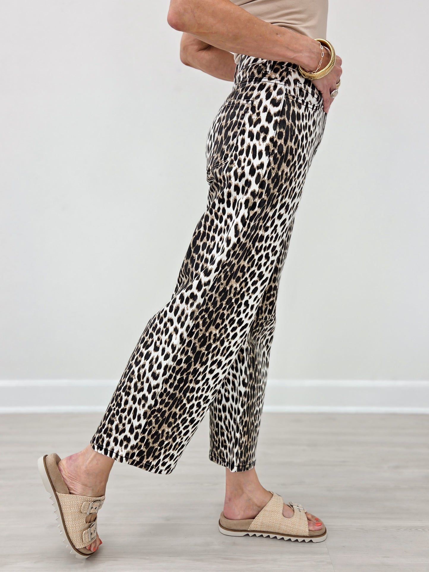 Stretch Leopard Animal Printed Barrel Leg Jean