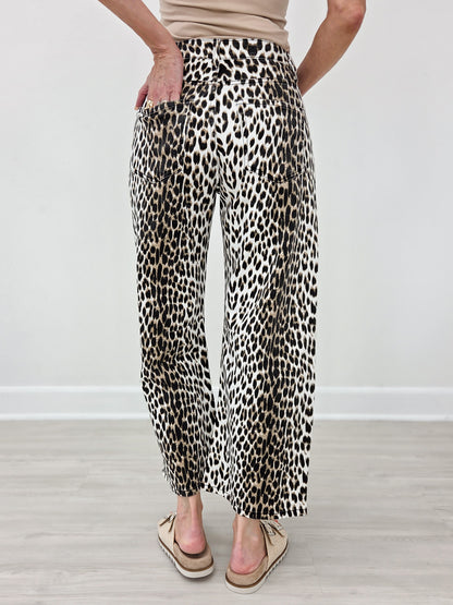 Stretch Leopard Animal Printed Barrel Leg Jean