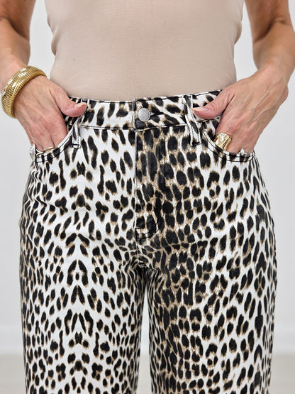 Stretch Leopard Animal Printed Barrel Leg Jean