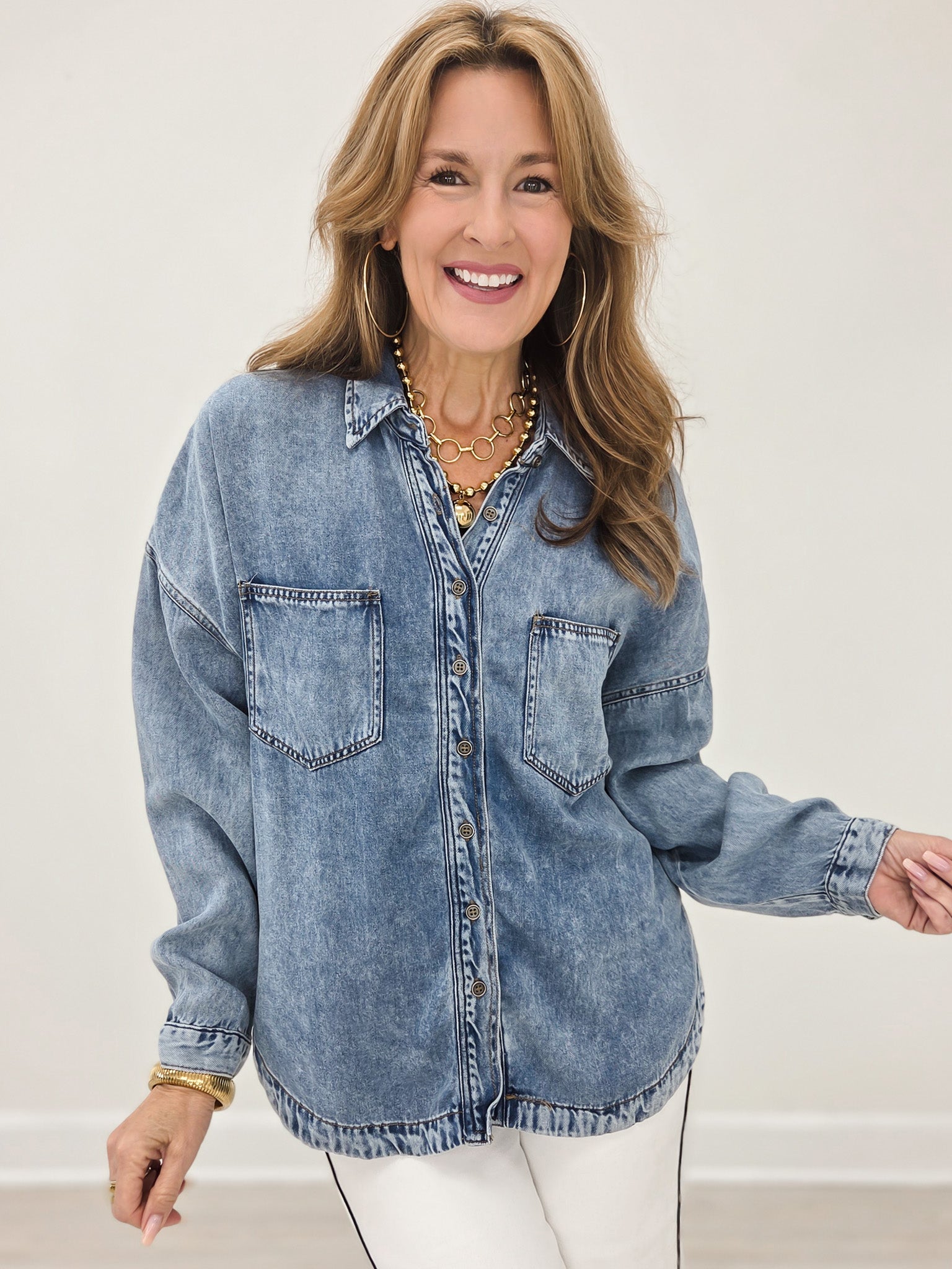 Washed Chambray Button Down Long Sleeve Shirt