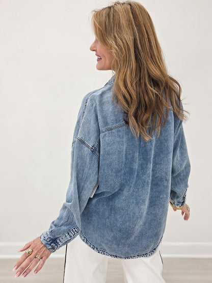 Washed Chambray Button Down Long Sleeve Shirt