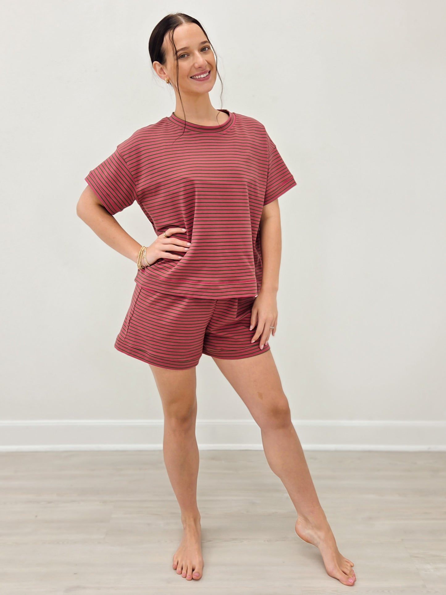 Dusty Pink Striped Oversized Short Set