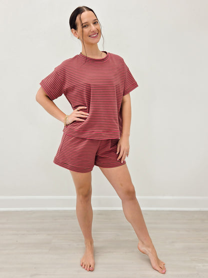 Dusty Pink Striped Oversized Short Set