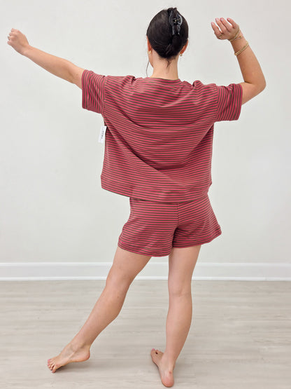 Dusty Pink Striped Oversized Short Set