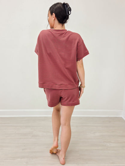 Dusty Pink Striped Oversized Short Set
