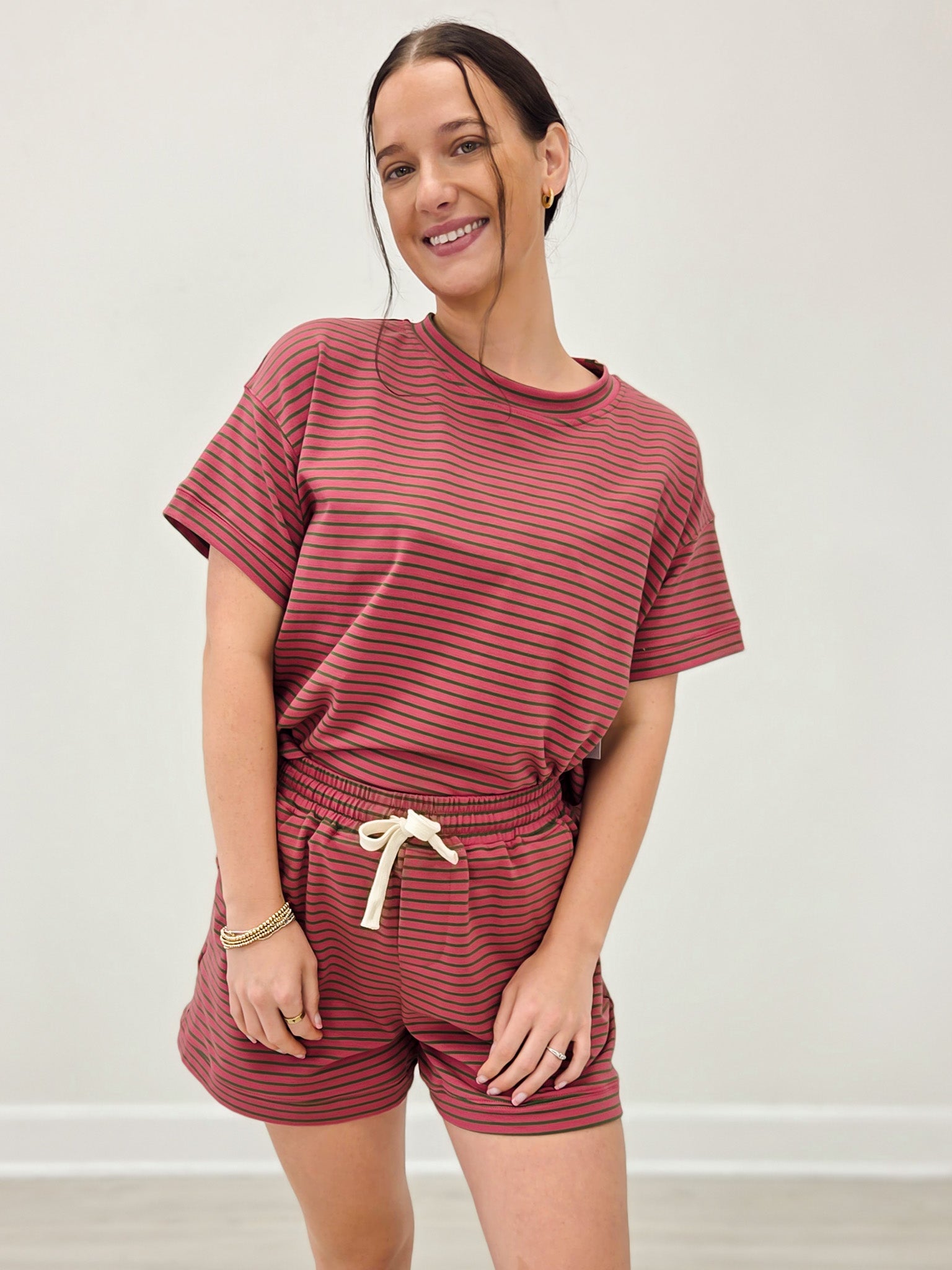Dusty Pink Striped Oversized Short Set