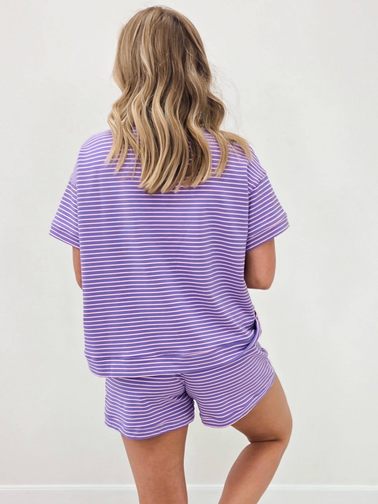Purple Striped Oversized Short Set