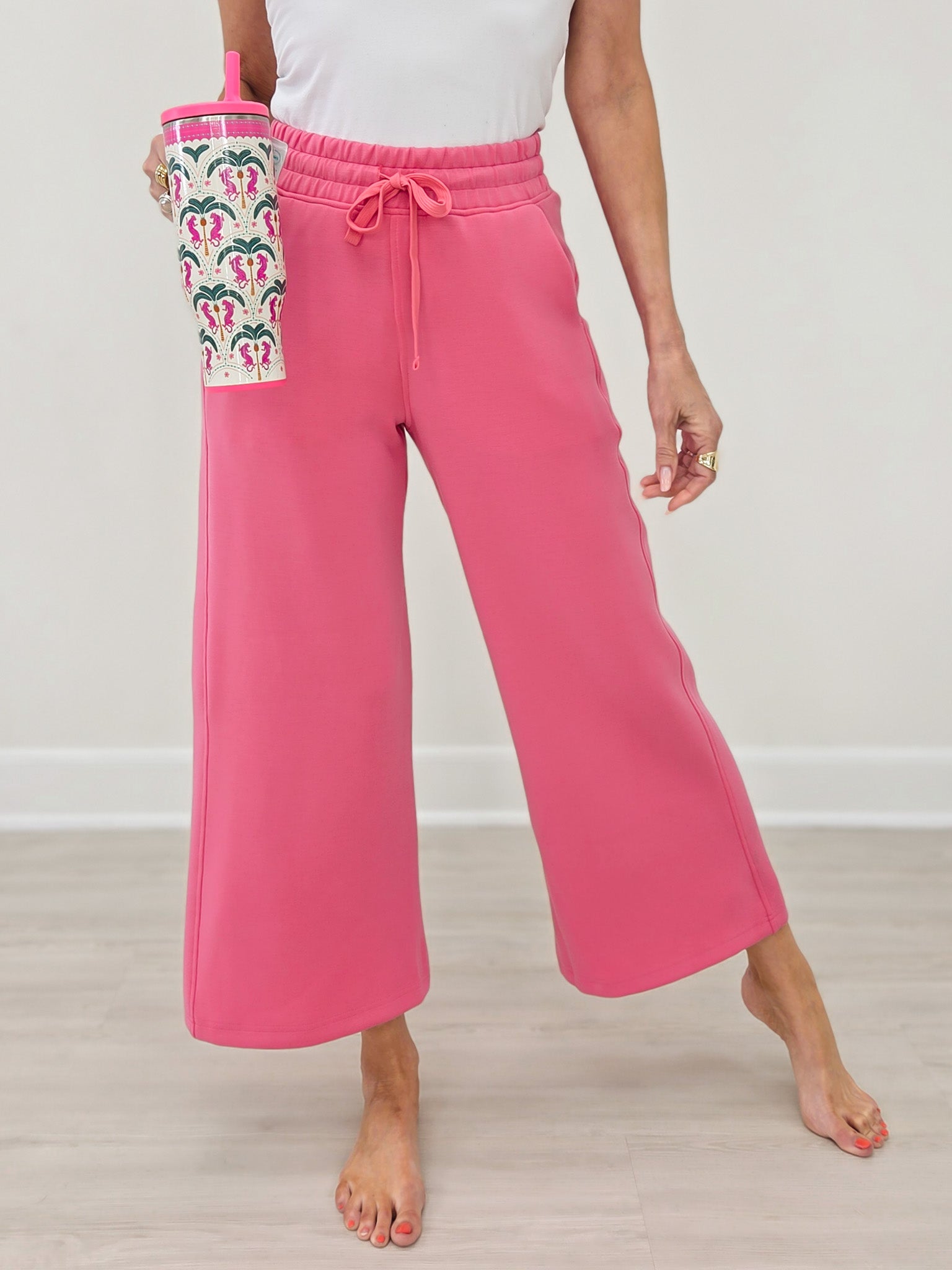 Modal Cropped Wide Leg Pant - Brink Pink