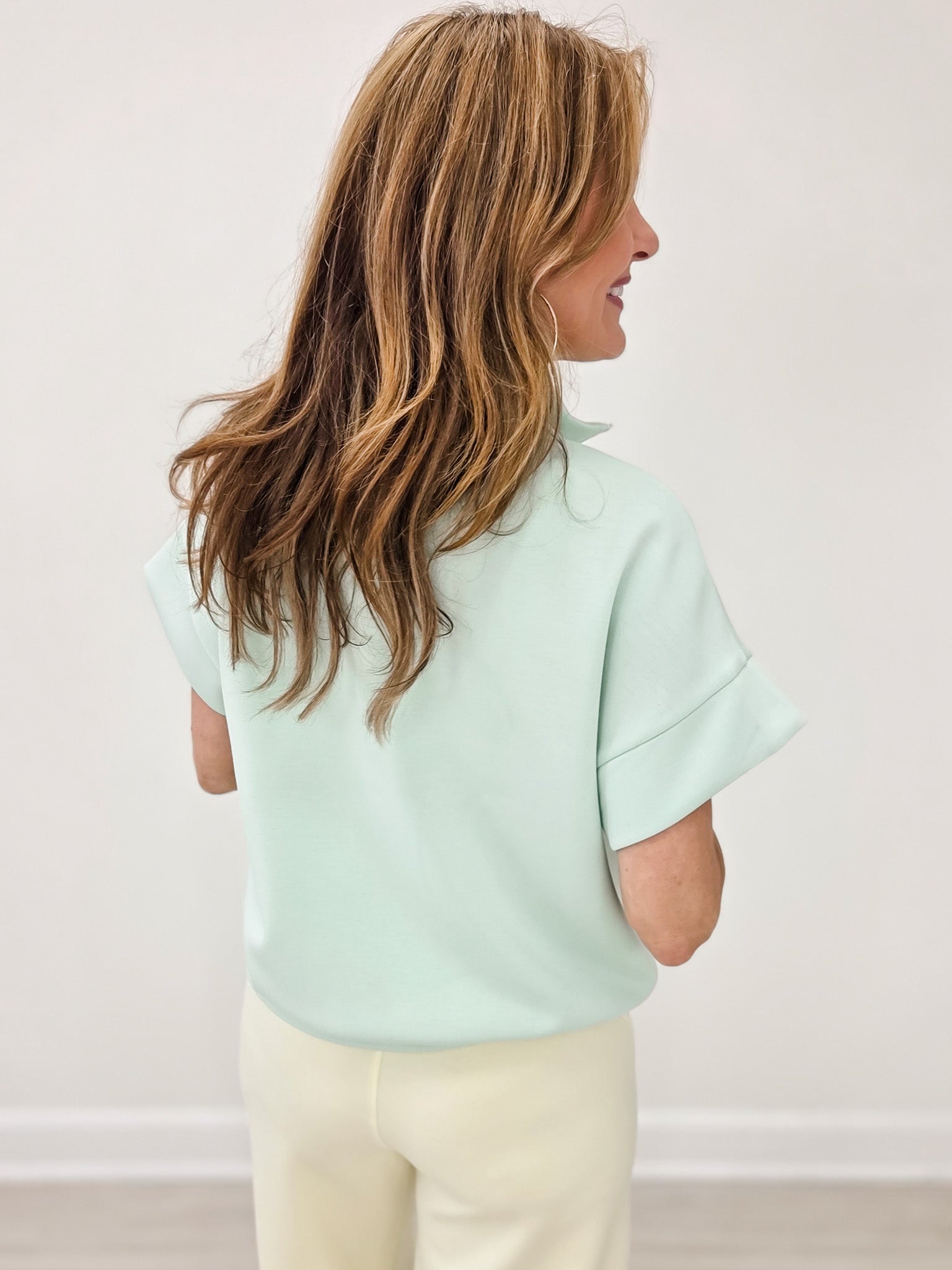 Modal Poly Quarter Zip Short Sleeve - Soft Mint