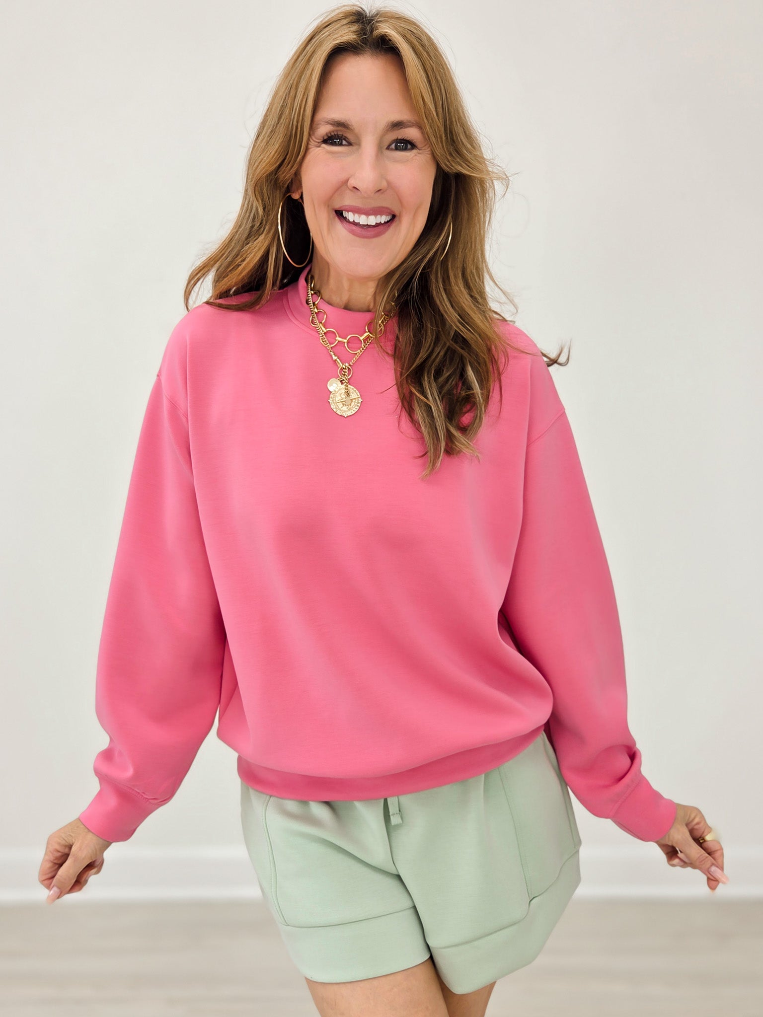 Modal Mock Neck Pull Over Top - Brink Pink – Emma Lou's Boutique