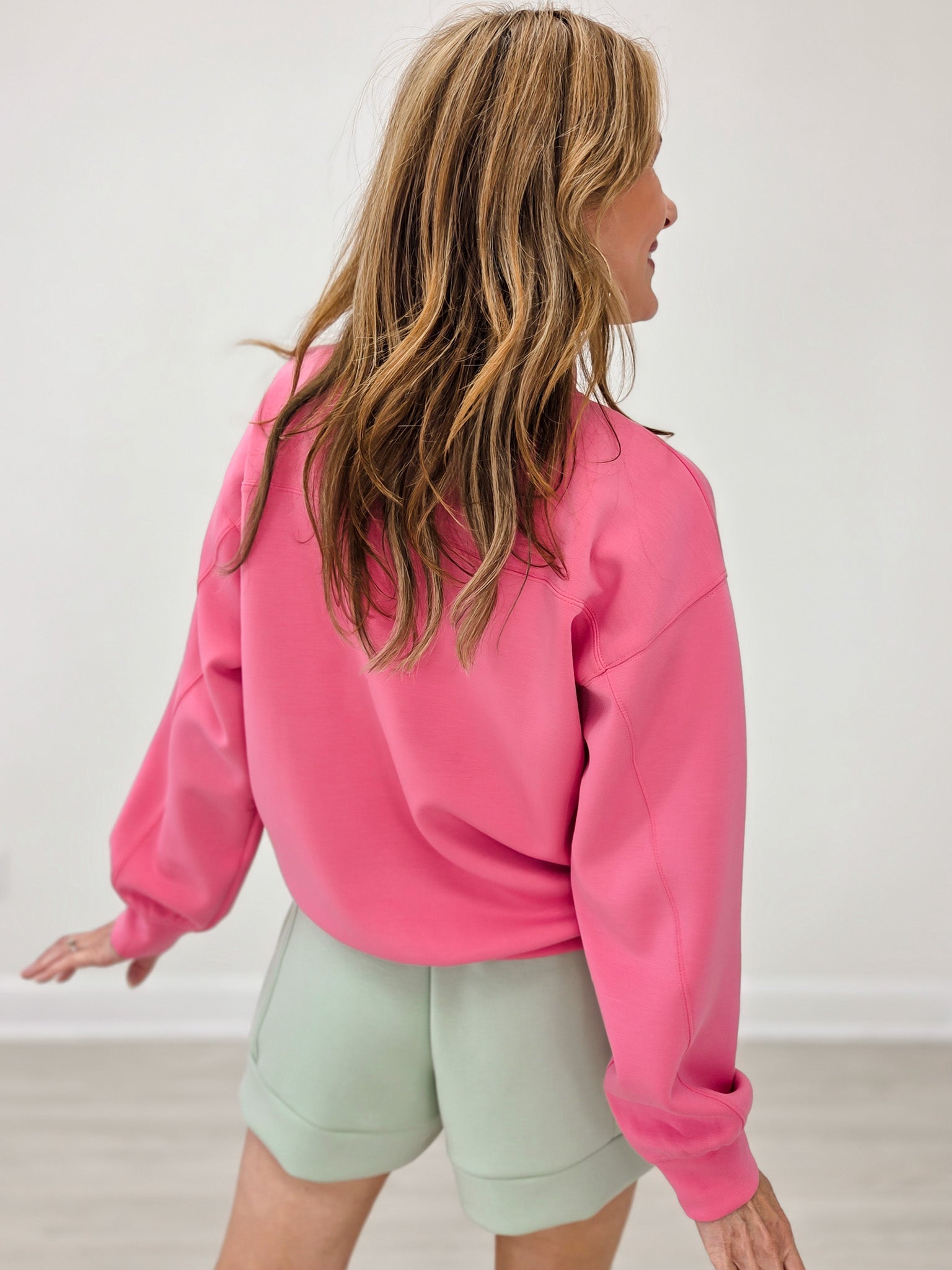 Modal Mock Neck Pull Over Top - Brink Pink