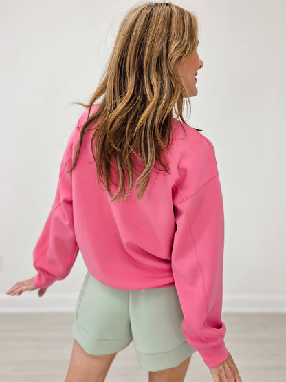 Modal Mock Neck Pull Over Top - Brink Pink