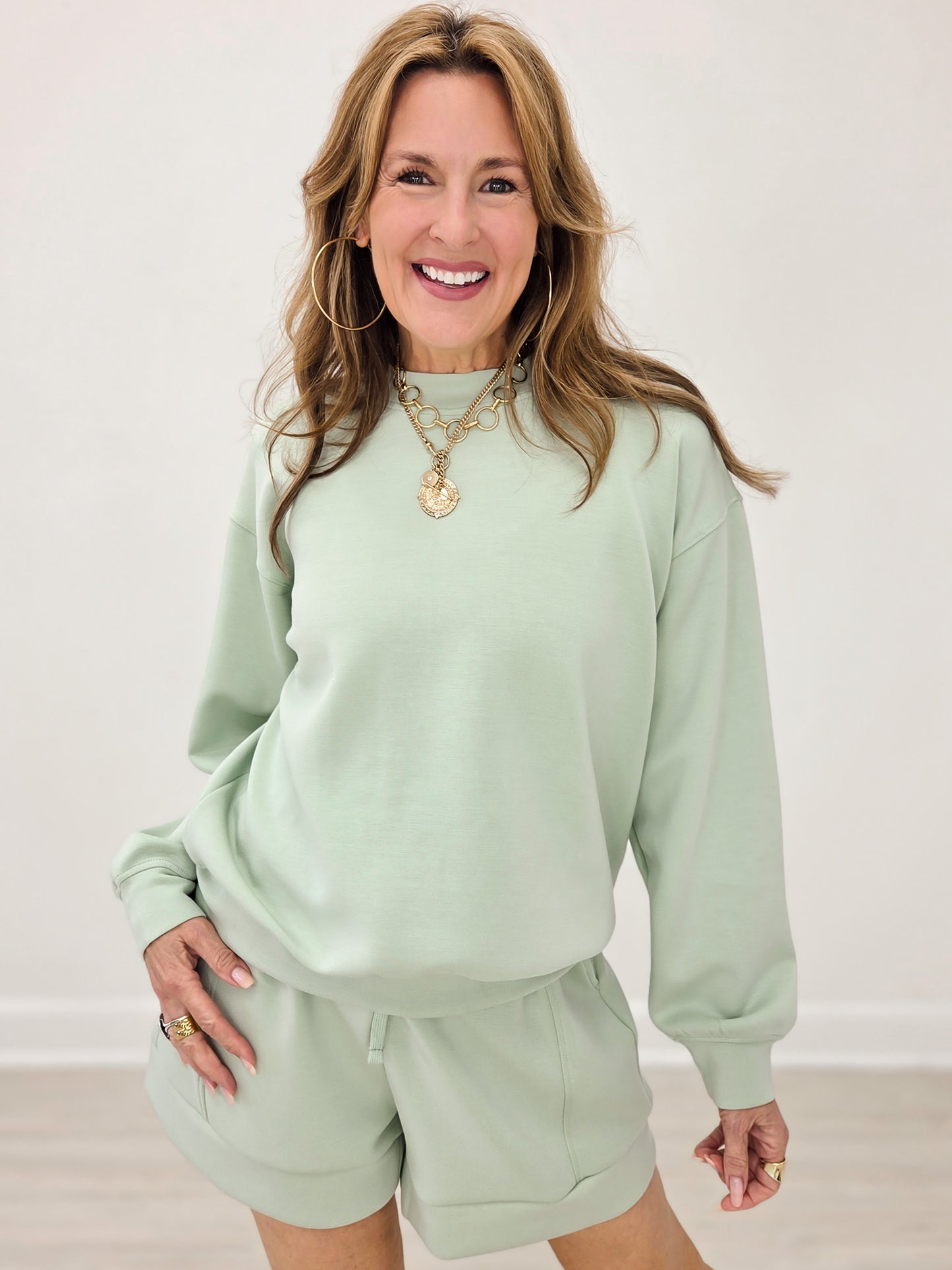 Modal Mock Neck Pull Over Top - Pistachio