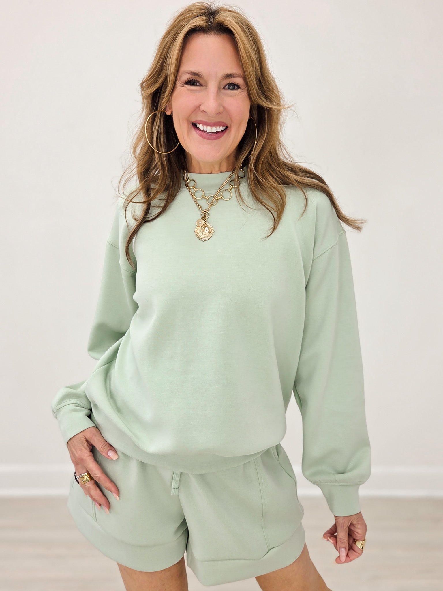 Modal Mock Neck Pull Over Top - Pistachio