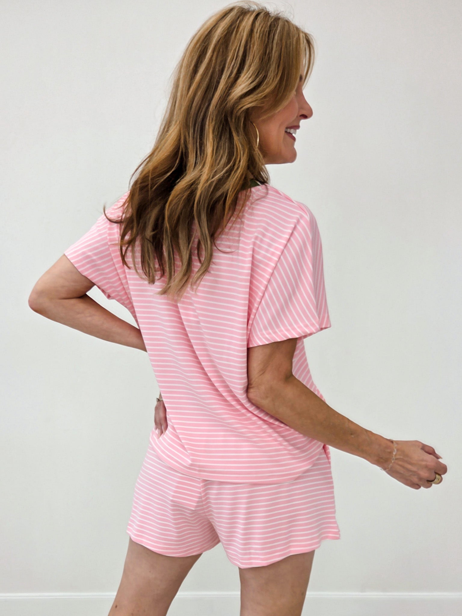 Loose Fit Striped Knit Top & Mini Shorts Set
