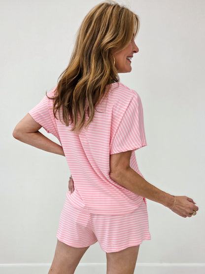 Loose Fit Striped Knit Top & Mini Shorts Set